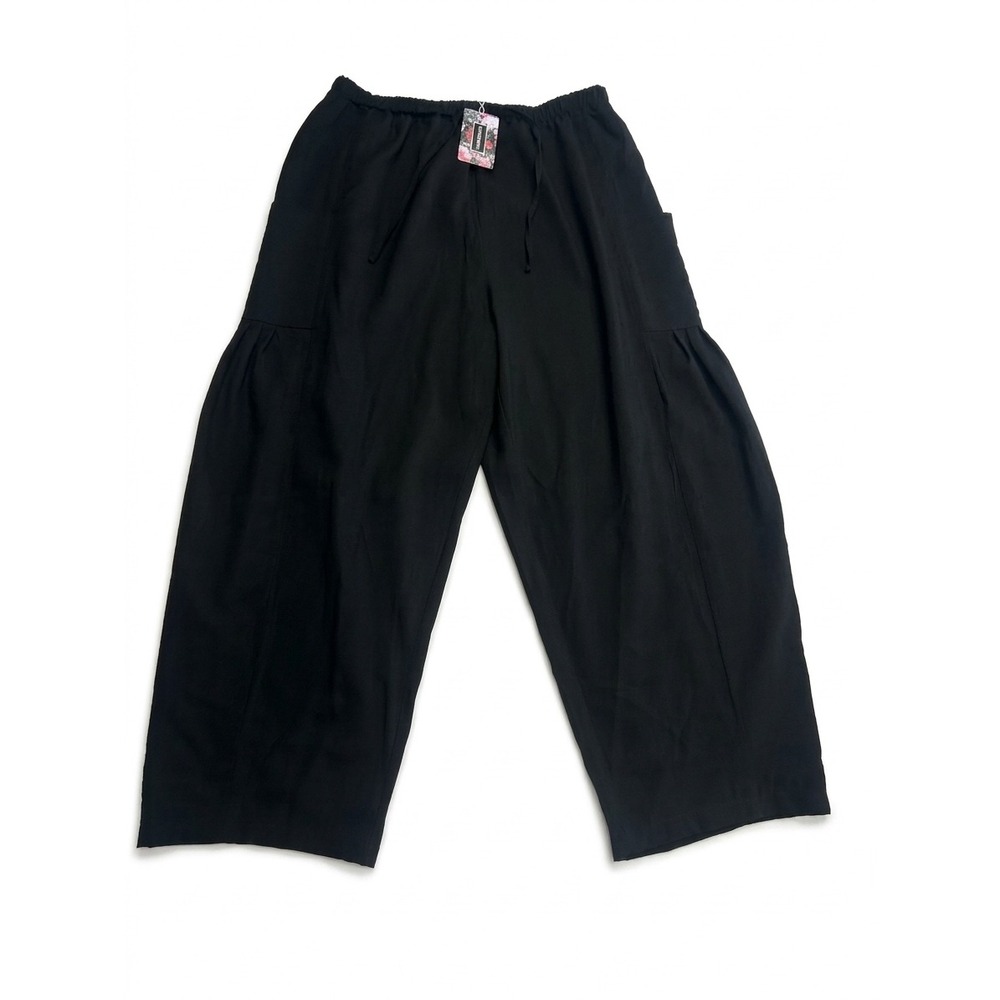 HWOKEFEIYU Wide Leg Pants Womens Large Black NEW Drawstring Rayon Blend Trousers